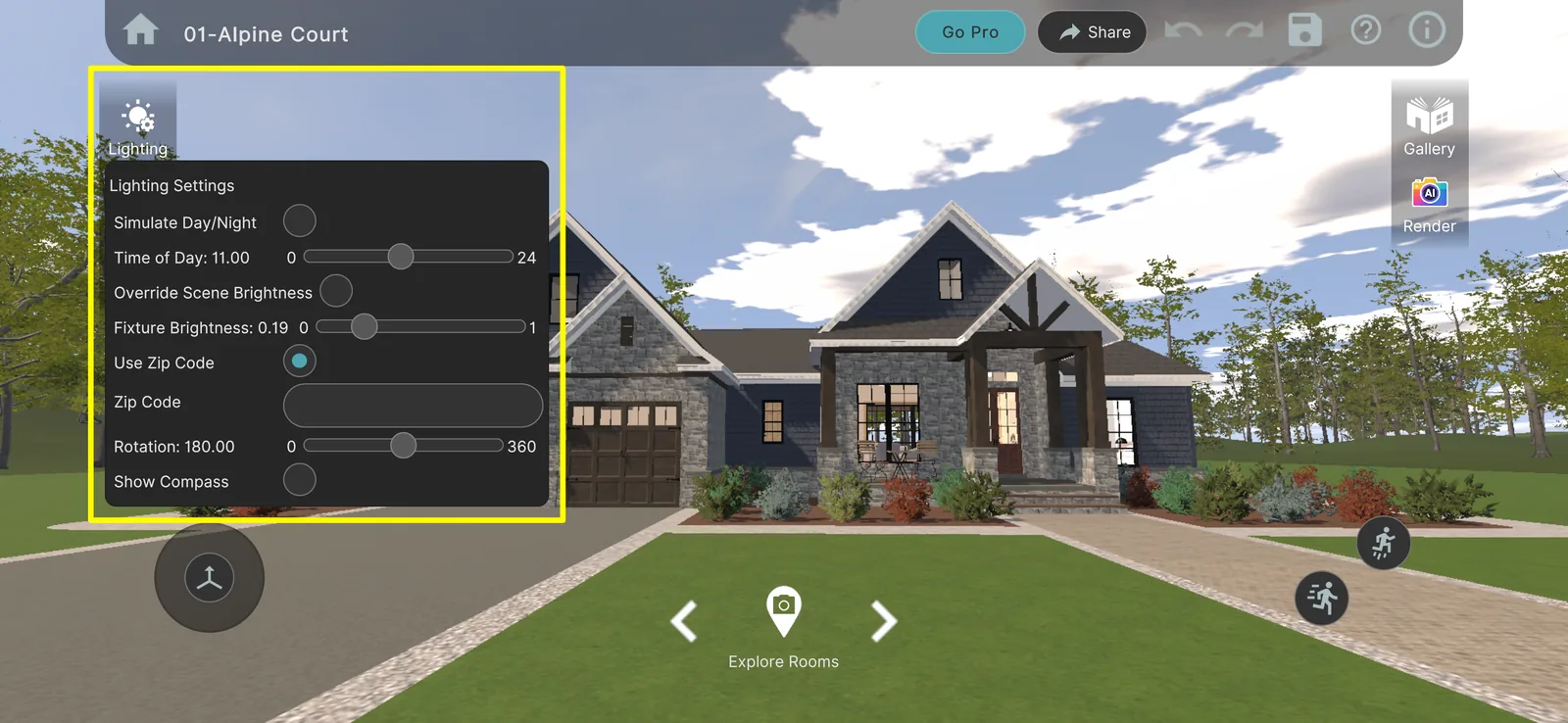 Design Screen: Lighting Menu
