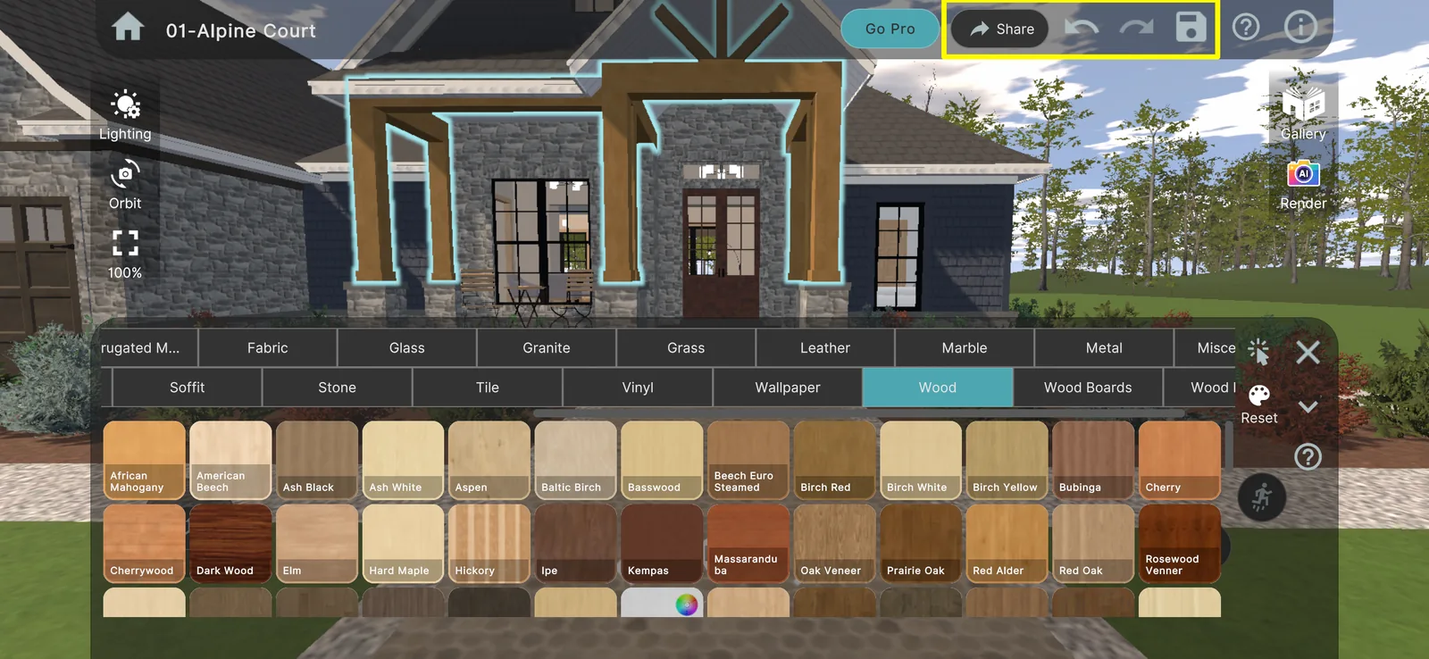 Applying materials to a selection