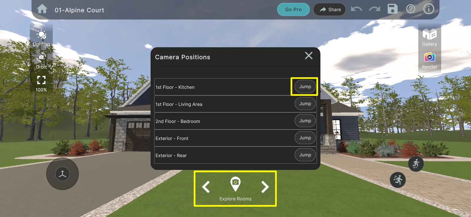 Using the camera buttons to explore the 3D model